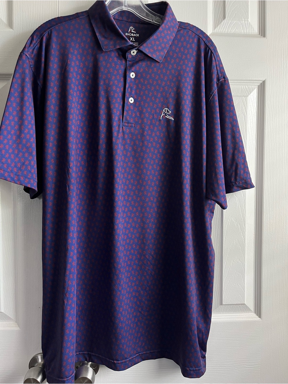 Rhoback Navy Red Lion Performance Golf Polo Shirt Size XL Men’s All Over Print
